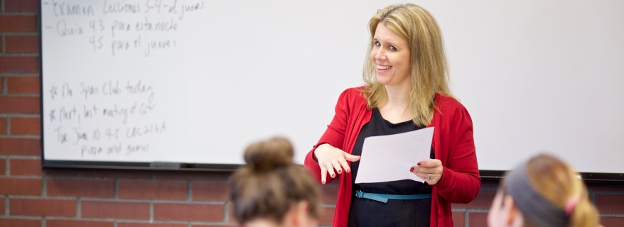 Teacher in class red