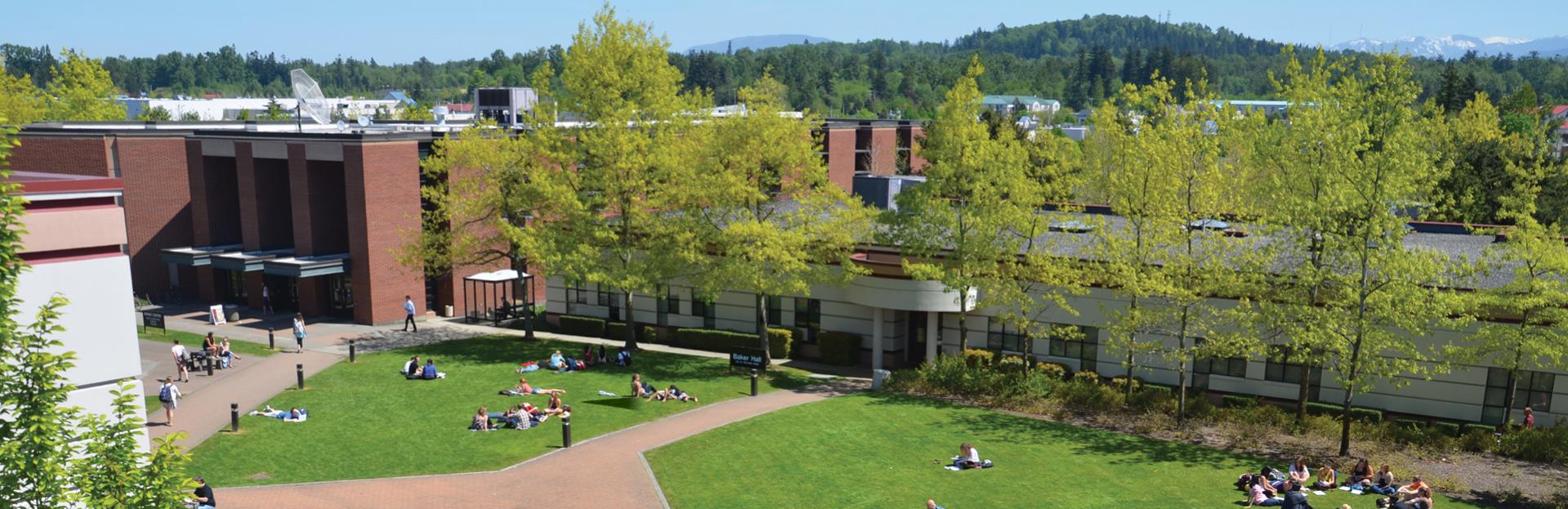 Students at Whatcom Community College in the spring time.