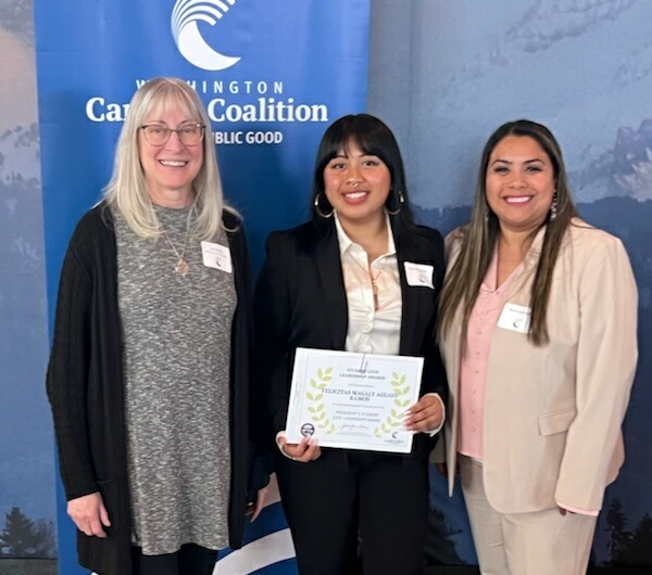 Kerri Holferty, Magaly Aguayo Ramos and Tanya Zaragoza-Rosas (from left to right) at the 2024 Student Civic Leadership Awards ceremony.