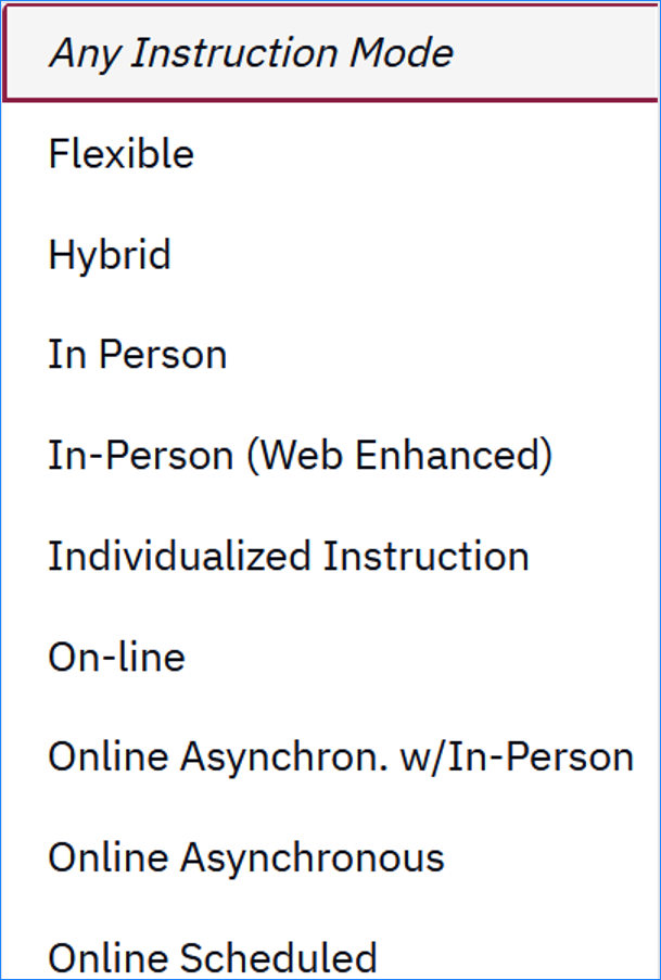 Instruction Mode menu open to show all available instruction modes