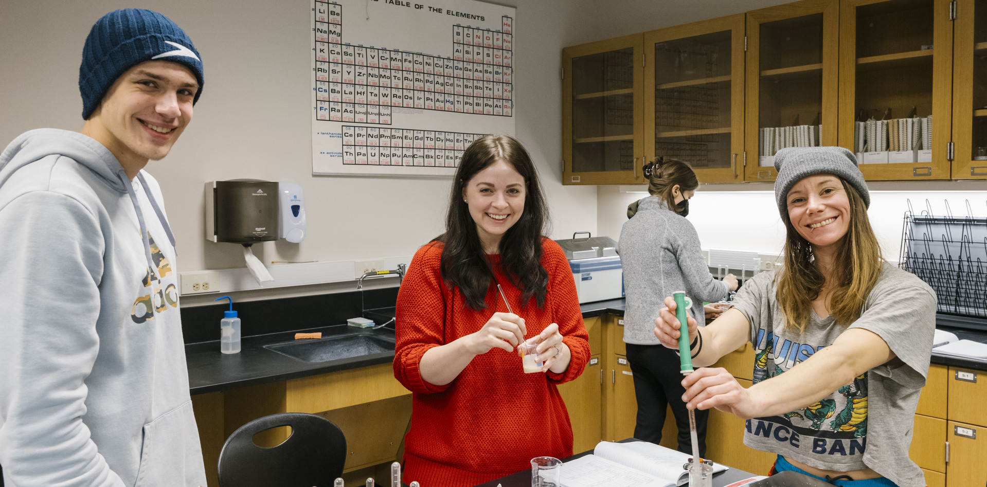 Three WCC students in a chem lab